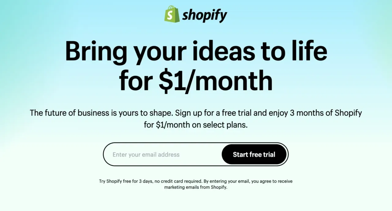 Visit Shopify.com and click on Start Free Trial.